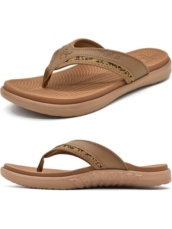 Men\'s Khaki Arch Support Sport Flip Flops Comfort Orthotic Thong Sandal Shoes